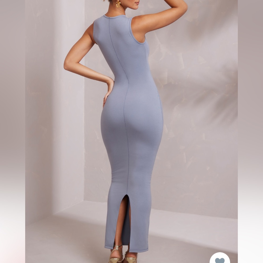 Oh Polly contrast stitch sleeveless maxi dress in blue / EYDIS